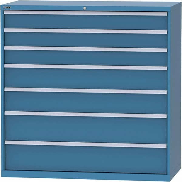 LISTA - 7 Drawer, 84 Compartment Bright Blue Steel Modular Storage Cabinet - USA Tool & Supply