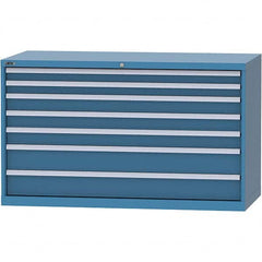 LISTA - 7 Drawer, 84 Compartment Bright Blue Steel Modular Storage Cabinet - USA Tool & Supply