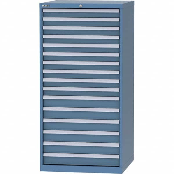LISTA - 16 Drawer, 124 Compartment Bright Blue Steel Modular Storage Cabinet - USA Tool & Supply