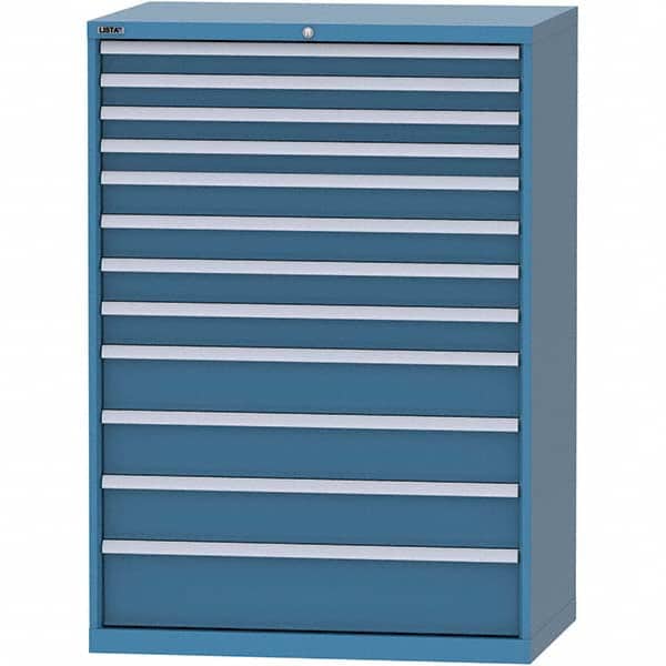 LISTA - 12 Drawer, 99 Compartment Bright Blue Steel Modular Storage Cabinet - USA Tool & Supply