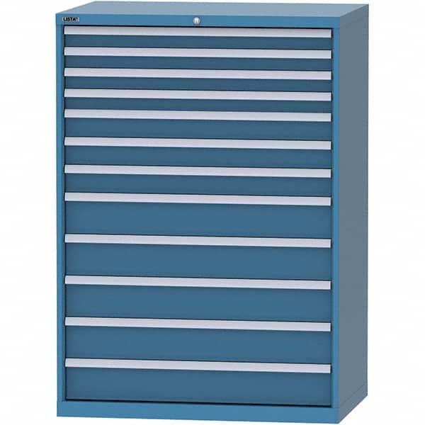 LISTA - 12 Drawer, 99 Compartment Bright Blue Steel Modular Storage Cabinet - USA Tool & Supply