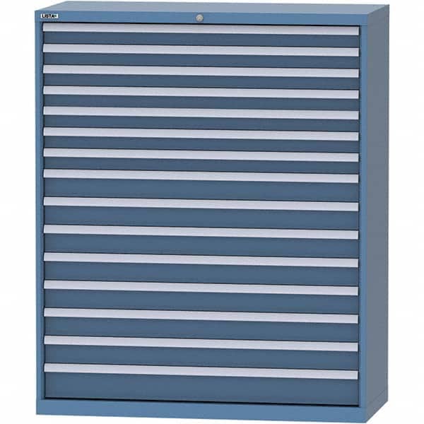 LISTA - 15 Drawer, 99 Compartment Bright Blue Steel Modular Storage Cabinet - USA Tool & Supply