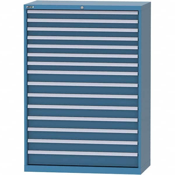 LISTA - 15 Drawer, 84 Compartment Bright Blue Steel Modular Storage Cabinet - USA Tool & Supply