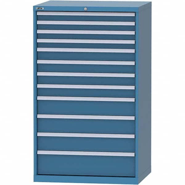 LISTA - 12 Drawer, 84 Compartment Bright Blue Steel Modular Storage Cabinet - USA Tool & Supply
