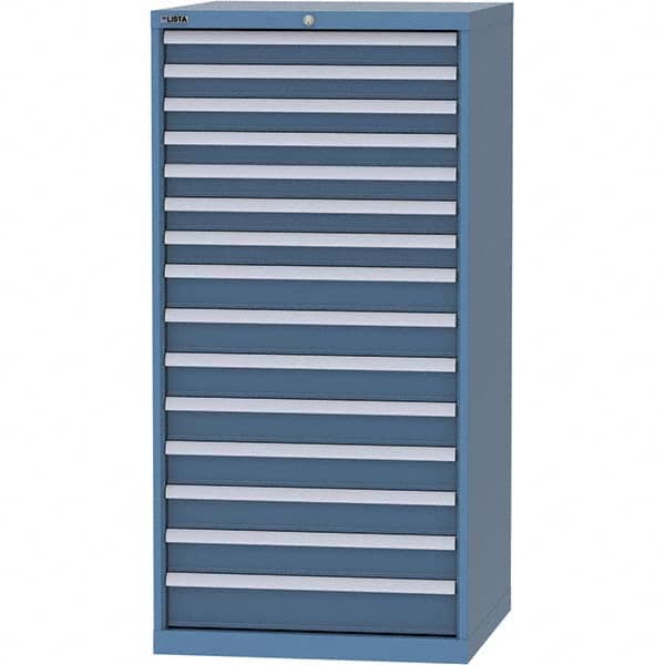 LISTA - 15 Drawer, 124 Compartment Bright Blue Steel Modular Storage Cabinet - USA Tool & Supply