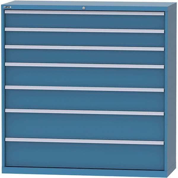 LISTA - 7 Drawer, 84 Compartment Bright Blue Steel Modular Storage Cabinet - USA Tool & Supply