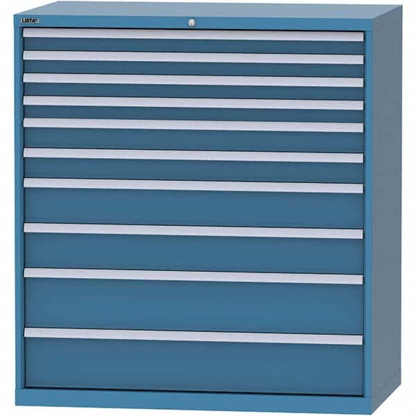 LISTA - 10 Drawer, 96 Compartment Bright Blue Steel Modular Storage Cabinet - USA Tool & Supply