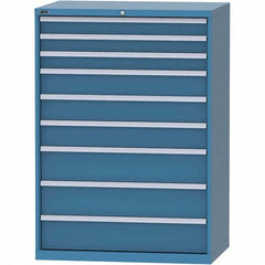LISTA - 9 Drawer, 99 Compartment Bright Blue Steel Modular Storage Cabinet - USA Tool & Supply