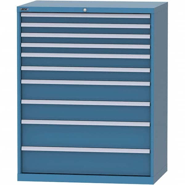 LISTA - 10 Drawer, 99 Compartment Bright Blue Steel Modular Storage Cabinet - USA Tool & Supply