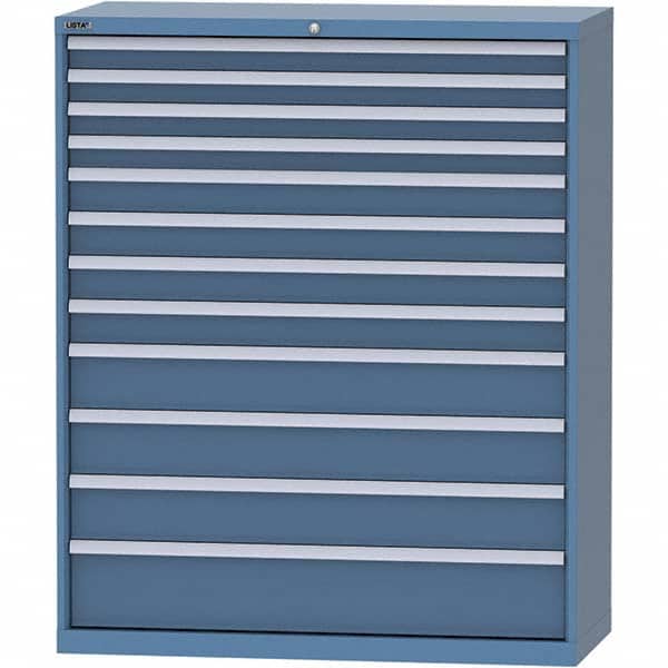 LISTA - 12 Drawer, 99 Compartment Bright Blue Steel Modular Storage Cabinet - USA Tool & Supply