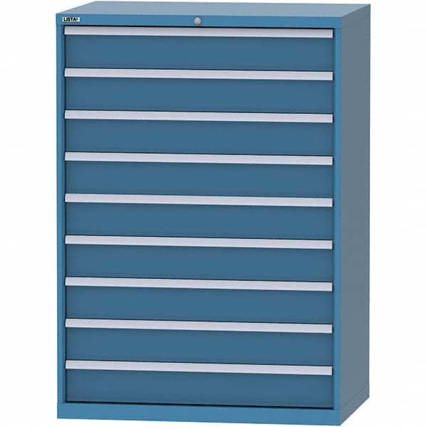 LISTA - 9 Drawer, 99 Compartment Bright Blue Steel Modular Storage Cabinet - USA Tool & Supply