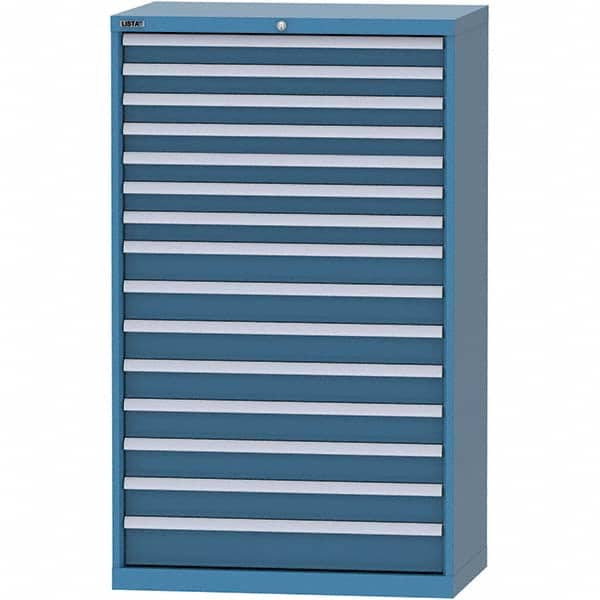 LISTA - 15 Drawer, 84 Compartment Bright Blue Steel Modular Storage Cabinet - USA Tool & Supply