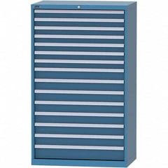 LISTA - 15 Drawer, 84 Compartment Bright Blue Steel Modular Storage Cabinet - USA Tool & Supply