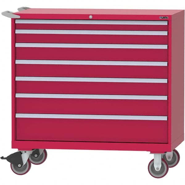 LISTA - 7 Drawer, 99 Compartment Red Steel Modular Storage Cabinet - USA Tool & Supply