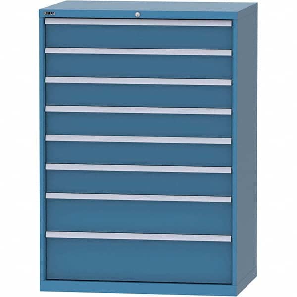LISTA - 8 Drawer, 99 Compartment Bright Blue Steel Modular Storage Cabinet - USA Tool & Supply