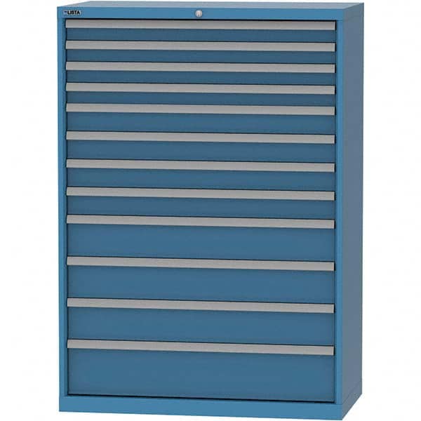 LISTA - 12 Drawer, 84 Compartment Bright Blue Steel Modular Storage Cabinet - USA Tool & Supply