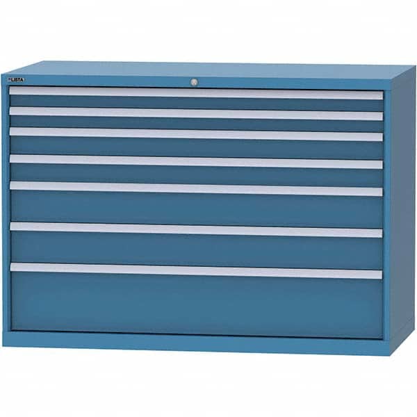 LISTA - 7 Drawer, 84 Compartment Bright Blue Steel Modular Storage Cabinet - USA Tool & Supply