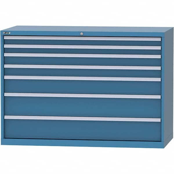 LISTA - 7 Drawer, 84 Compartment Bright Blue Steel Modular Storage Cabinet - USA Tool & Supply