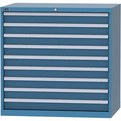 LISTA - 9 Drawer, 99 Compartment Bright Blue Steel Modular Storage Cabinet - USA Tool & Supply