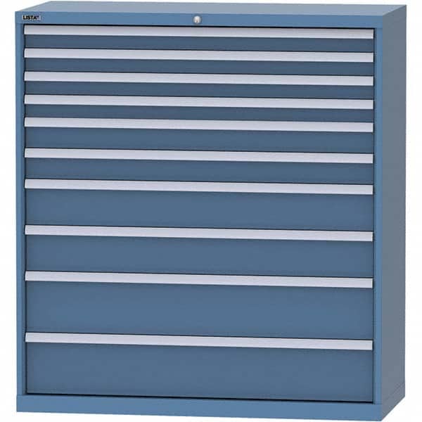 LISTA - 10 Drawer, 99 Compartment Bright Blue Steel Modular Storage Cabinet - USA Tool & Supply