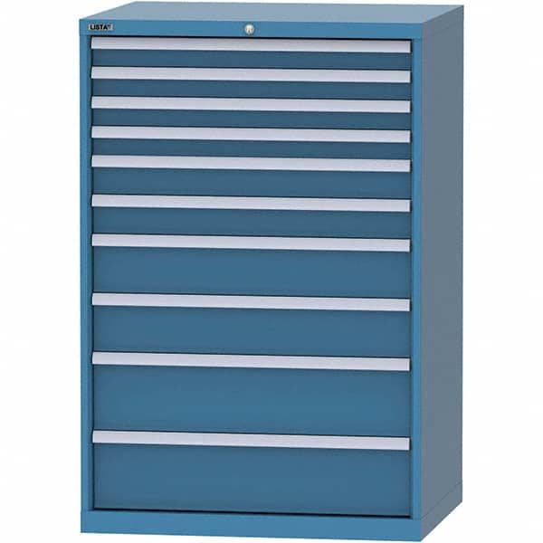 LISTA - 10 Drawer, 84 Compartment Bright Blue Steel Modular Storage Cabinet - USA Tool & Supply