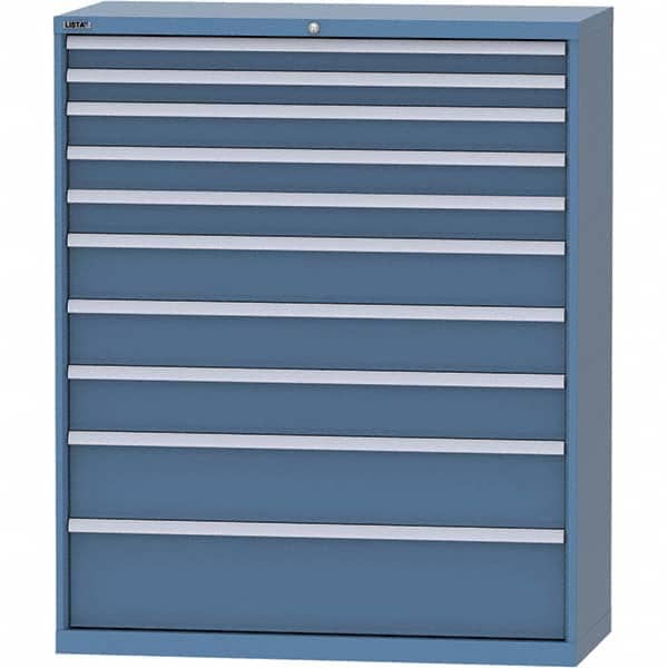 LISTA - 10 Drawer, 99 Compartment Bright Blue Steel Modular Storage Cabinet - USA Tool & Supply