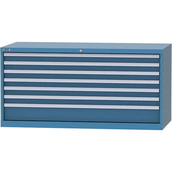 LISTA - 7 Drawer, 84 Compartment Bright Blue Steel Modular Storage Cabinet - USA Tool & Supply