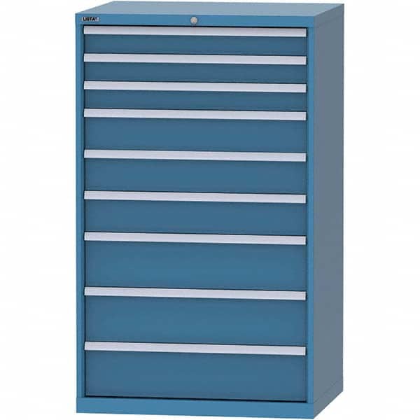 LISTA - 9 Drawer, 84 Compartment Bright Blue Steel Modular Storage Cabinet - USA Tool & Supply