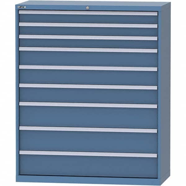 LISTA - 9 Drawer, 99 Compartment Bright Blue Steel Modular Storage Cabinet - USA Tool & Supply