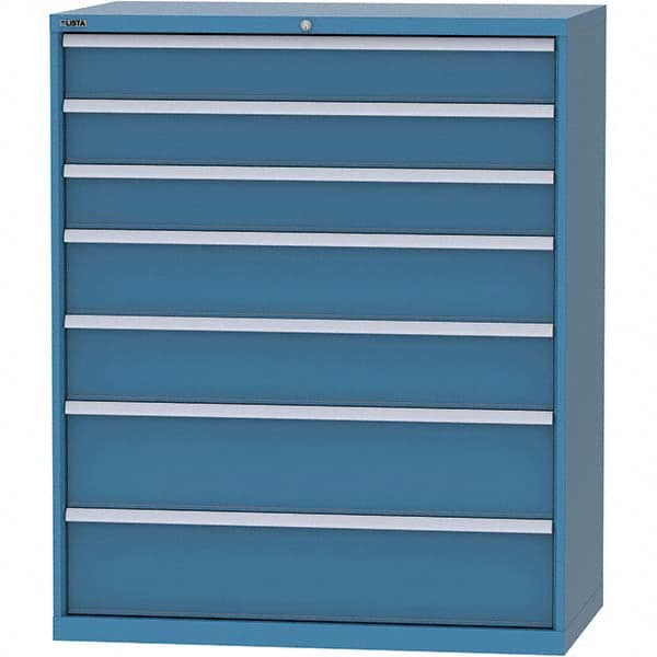LISTA - 7 Drawer, 159 Compartment Bright Blue Steel Modular Storage Cabinet - USA Tool & Supply