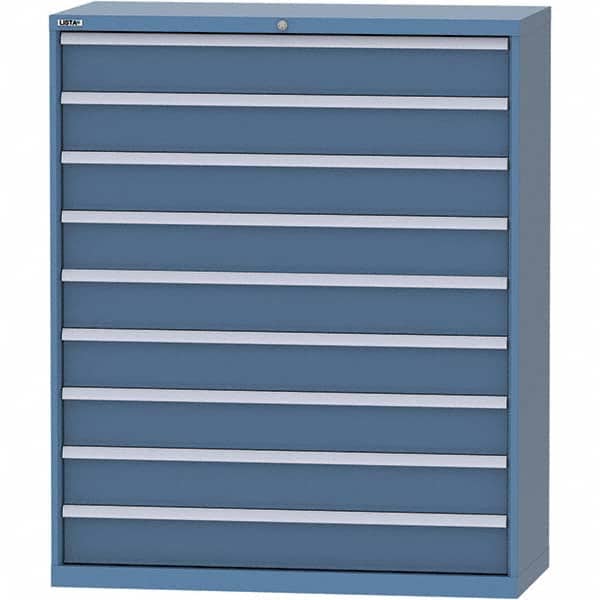 LISTA - 9 Drawer, 99 Compartment Bright Blue Steel Modular Storage Cabinet - USA Tool & Supply
