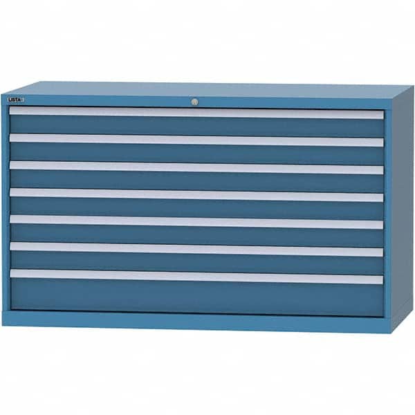 LISTA - 7 Drawer, 84 Compartment Bright Blue Steel Modular Storage Cabinet - USA Tool & Supply