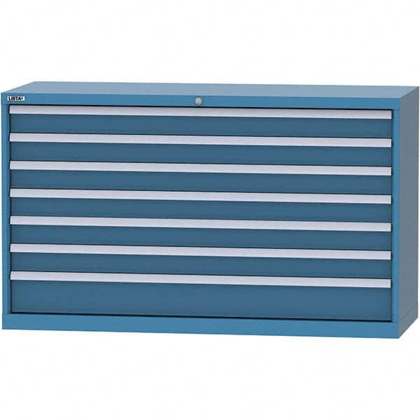LISTA - 7 Drawer, 84 Compartment Bright Blue Steel Modular Storage Cabinet - USA Tool & Supply