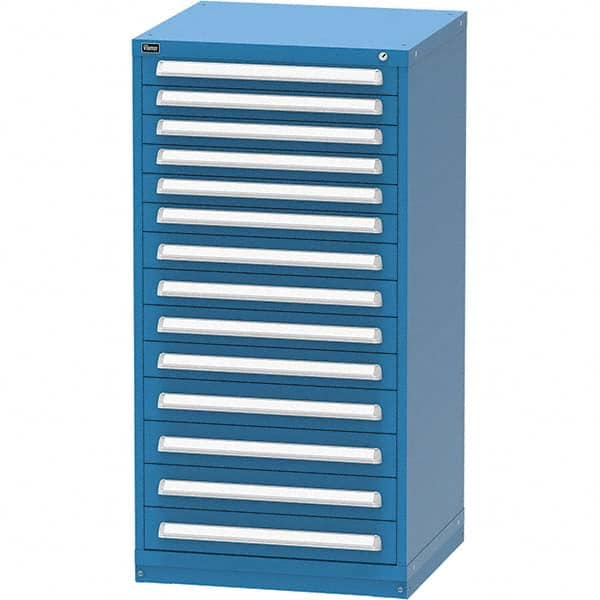 Vidmar - 14 Drawer, 124 Compartment Bright Blue Steel Modular Storage Cabinet - USA Tool & Supply