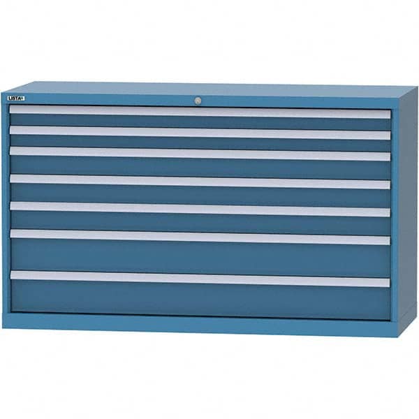 LISTA - 7 Drawer, 84 Compartment Bright Blue Steel Modular Storage Cabinet - USA Tool & Supply