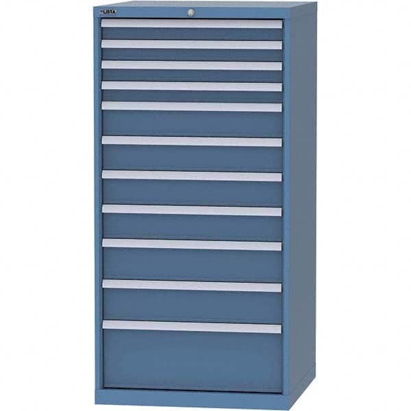 LISTA - 11 Drawer, 124 Compartment Bright Blue Steel Modular Storage Cabinet - USA Tool & Supply