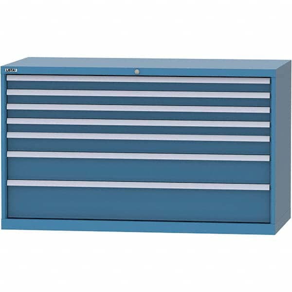 LISTA - 7 Drawer, 84 Compartment Bright Blue Steel Modular Storage Cabinet - USA Tool & Supply