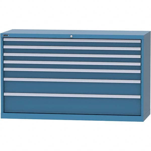 LISTA - 7 Drawer, 84 Compartment Bright Blue Steel Modular Storage Cabinet - USA Tool & Supply