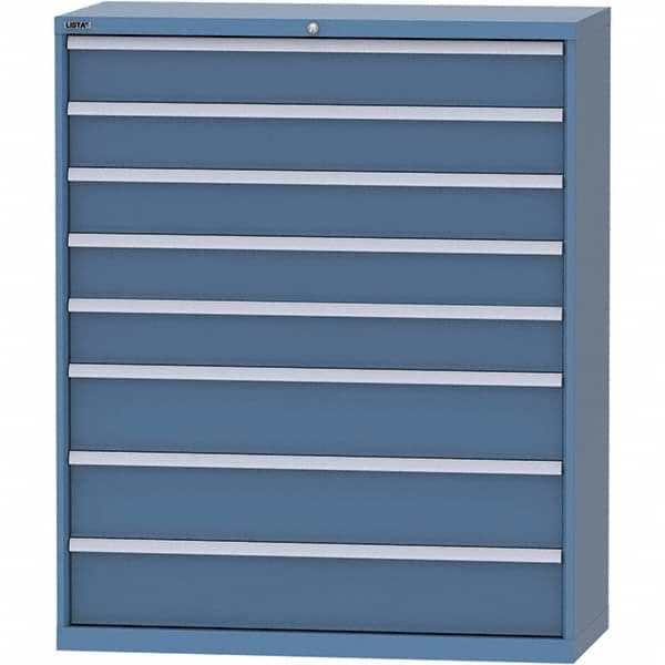 LISTA - 8 Drawer, 99 Compartment Bright Blue Steel Modular Storage Cabinet - USA Tool & Supply