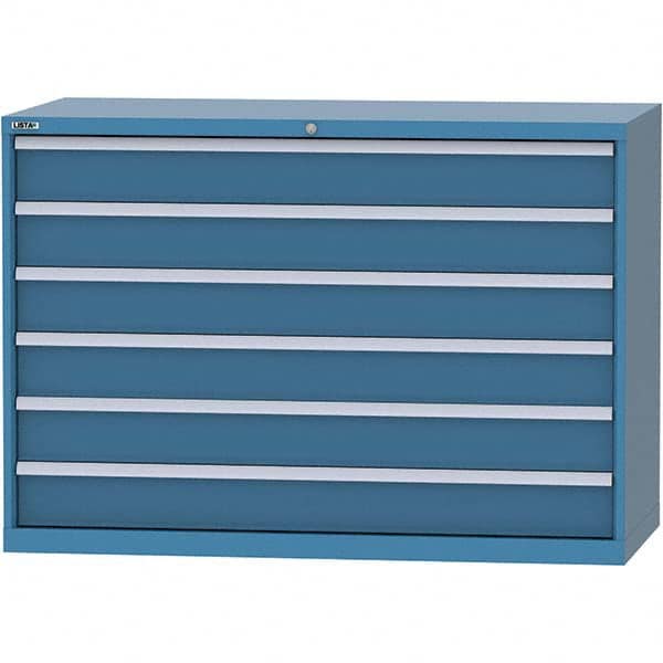 LISTA - 6 Drawer, 84 Compartment Bright Blue Steel Modular Storage Cabinet - USA Tool & Supply