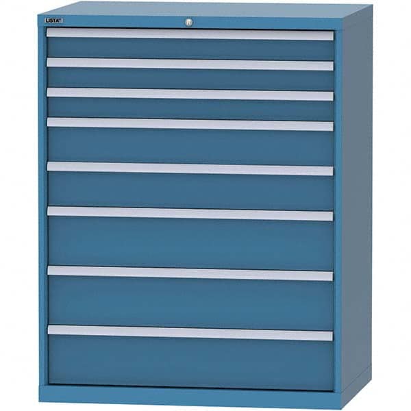 LISTA - 8 Drawer, 99 Compartment Bright Blue Steel Modular Storage Cabinet - USA Tool & Supply