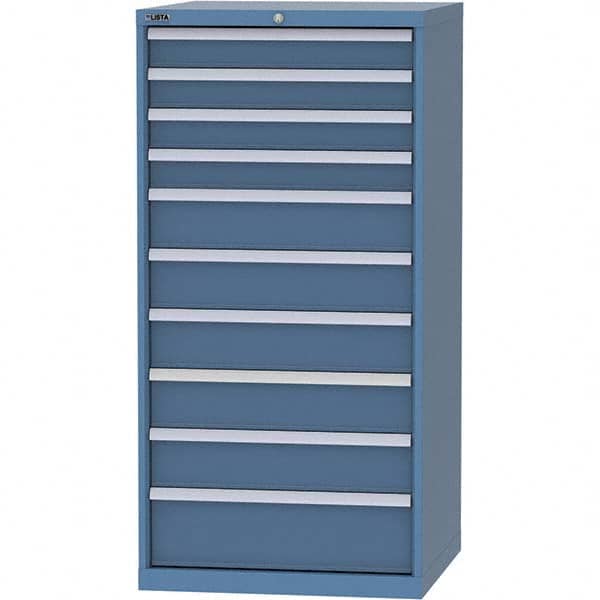 LISTA - 10 Drawer, 124 Compartment Bright Blue Steel Modular Storage Cabinet - USA Tool & Supply
