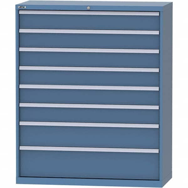 LISTA - 8 Drawer, 99 Compartment Bright Blue Steel Modular Storage Cabinet - USA Tool & Supply
