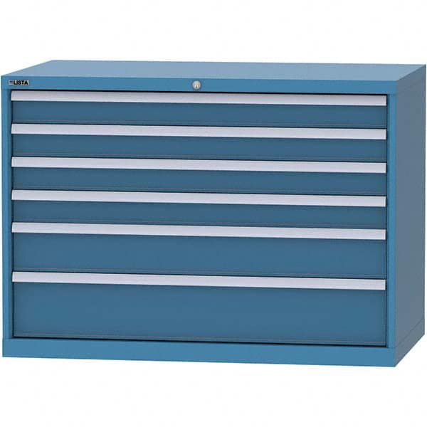 LISTA - 6 Drawer, 99 Compartment Bright Blue Steel Modular Storage Cabinet - USA Tool & Supply