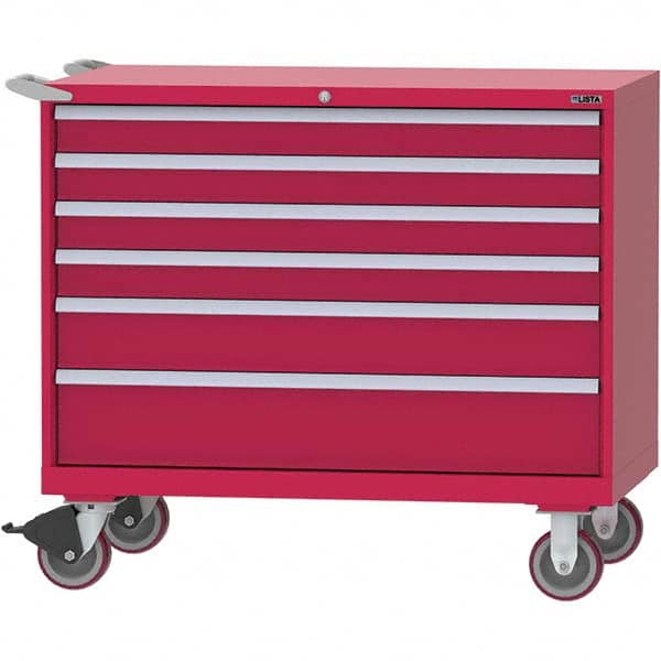 LISTA - 6 Drawer, 99 Compartment Red Steel Modular Storage Cabinet - USA Tool & Supply