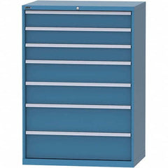 LISTA - 7 Drawer, 99 Compartment Bright Blue Steel Modular Storage Cabinet - USA Tool & Supply