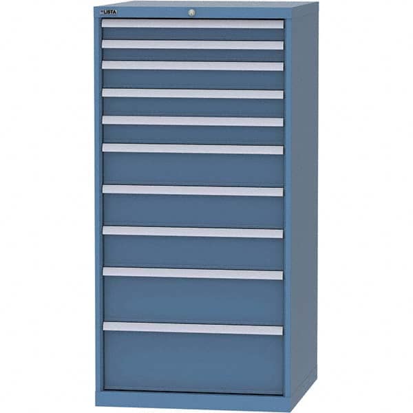LISTA - 10 Drawer, 124 Compartment Bright Blue Steel Modular Storage Cabinet - USA Tool & Supply