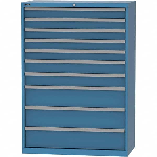 LISTA - 10 Drawer, 84 Compartment Bright Blue Steel Modular Storage Cabinet - USA Tool & Supply