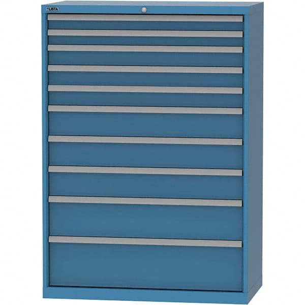 LISTA - 10 Drawer, 84 Compartment Bright Blue Steel Modular Storage Cabinet - USA Tool & Supply