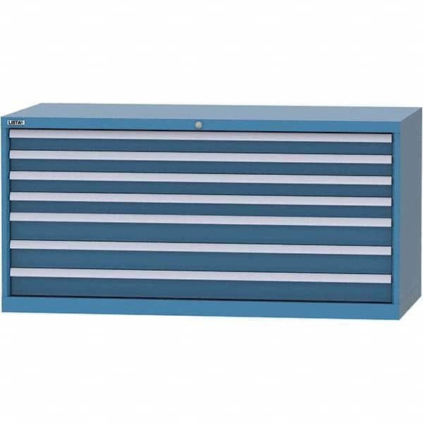 LISTA - 7 Drawer, 84 Compartment Bright Blue Steel Modular Storage Cabinet - USA Tool & Supply